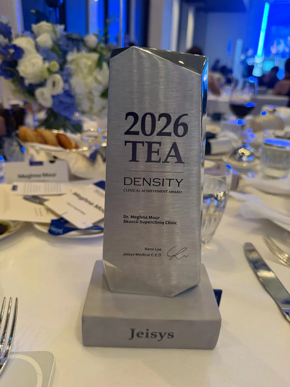 2026 TEA Density Clinical Achievement Award presented to Dr. Meghna Mour, Skuccii Supercliniq Clinic