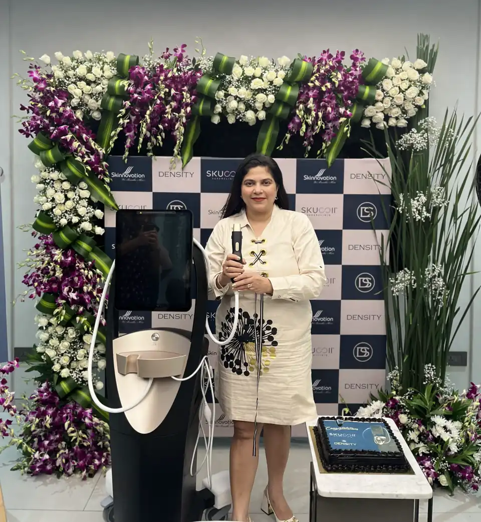 Dr. Meghna Mour with the DENSITY RF machine at its launch at Skuccii Supercliniq, Mumbai